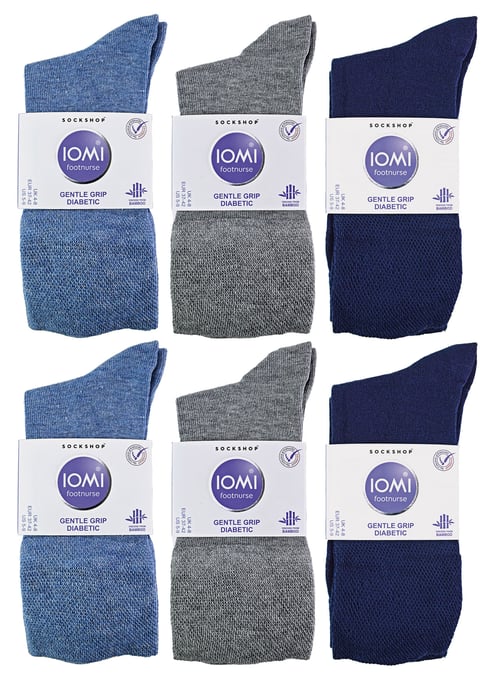 IOMI - 12 Pair Multipack Ladies Diabetic Bamboo Socks | Womens Extra Wide Seamless Socks with Non Elastic Gentle Grip Top - Blue - Image 2