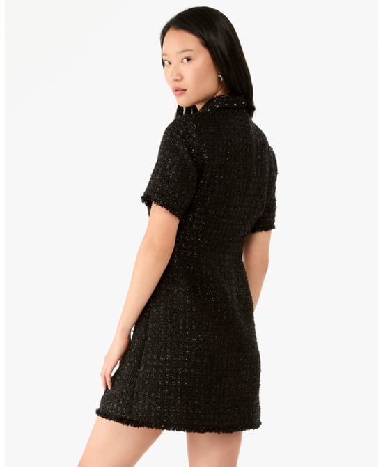 Embellished Collar Holiday Tweed Dress