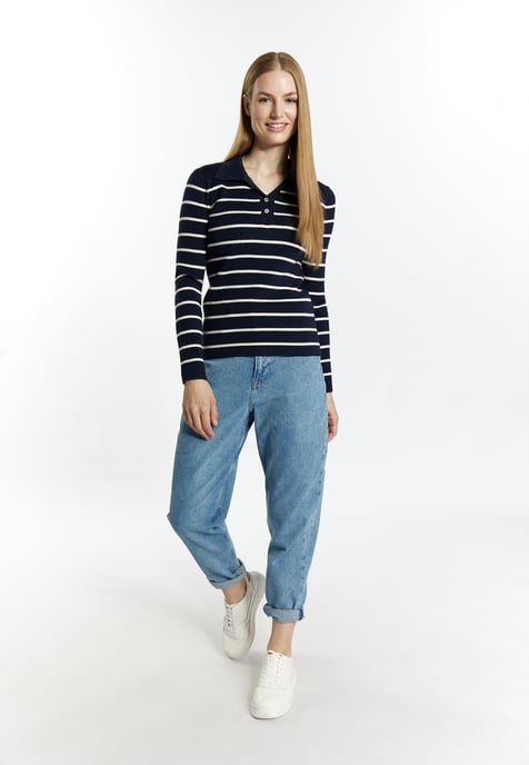 Dreimaster Knitted pullover women marine wool white - Image 2