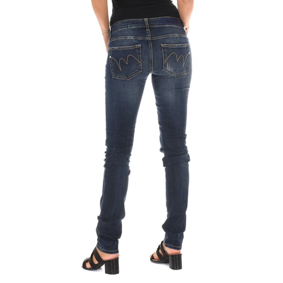 Long Denim Pants worn and torn effect 10DB50219 woman