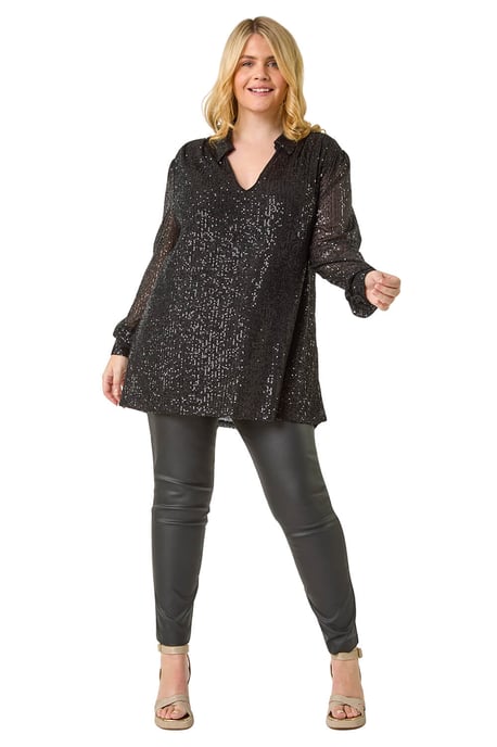Curve Sequin V-Neck Stretch Blouse
