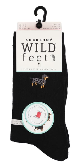 Wild Feet - 3 Pack Ladies Embroidered Animal Design Cotton Rich Socks - Image 2