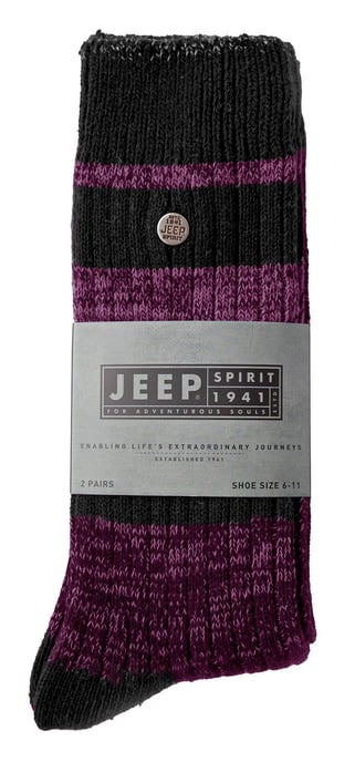 Mens Cotton Dress Socks | Jeep | Midweight Knit Spirit Socks, Casual Ribbed Pattern Everyday Socks - Petrol / Purple - Image 2