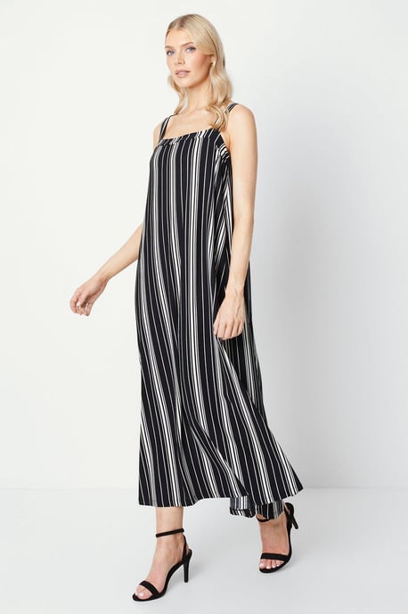 Jersey Stripe Maxi Sun Dress With Side Splits - Image 1