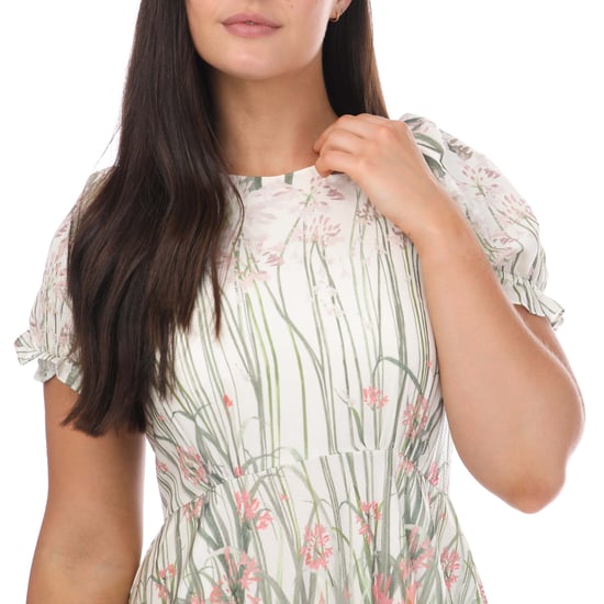Women's Ted Baker Zahrria Floral Midi Dress With Puff Sleeves in Ivory