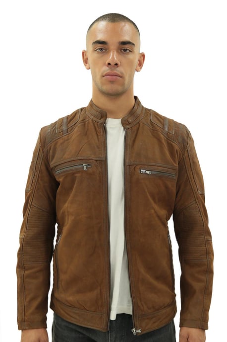 Mens Buff Leather Racer Biker Jacket-Vienna