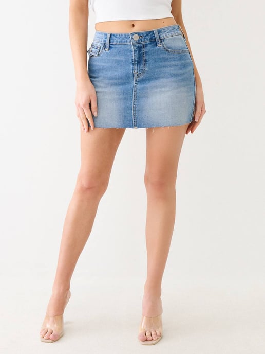 Sadie Single Needle Flap Mini Skirt in Medium Golden Wash