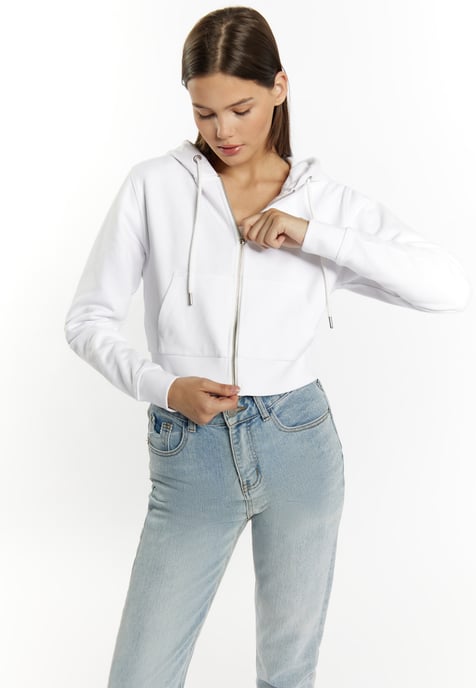 Mymo Bijgesneden hoodie met rits Dames wit - Image 3
