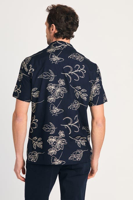 Navy Floral Print Short Sleeve Shirt