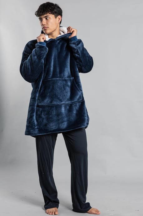 Navy Hooded Blanket With Kangaroo Pocket
