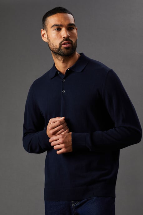 Cotton Rich Long Sleeve Knitted Polo