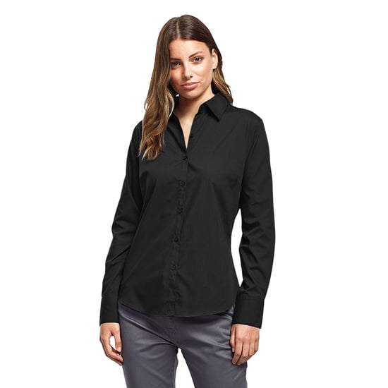 Premier Dames/Dames Popeline Blouse met Lange Mouwen (Zwart) - Image 3
