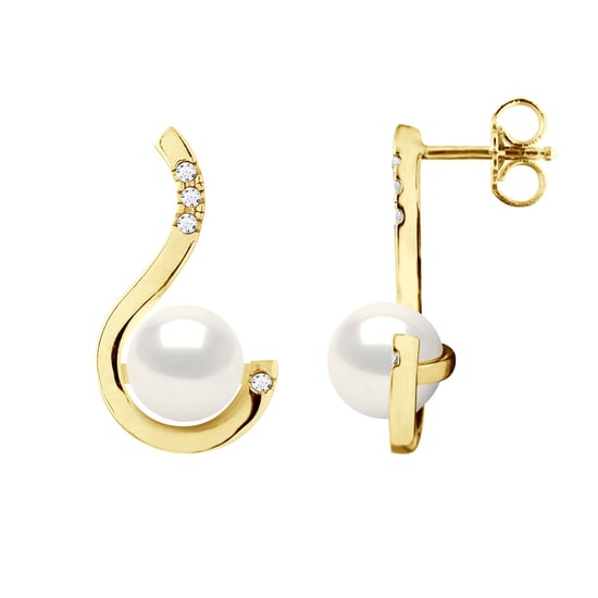 Earrings Prestige - Diamonds 0,08 Cts - Quality HSI - White Gold - Real Cultured Freshwater Pearls Round 7-8 mm - Image 1