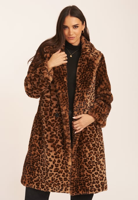 Leopard Double Breasted Longline Furcoat - Image 1