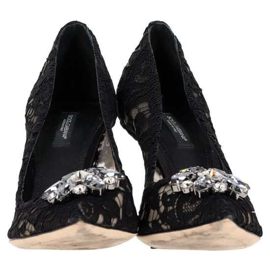 Dolce & Gabbana Spets Regnbågs Pumpar med Brosch i Svart Rayon - Image 3