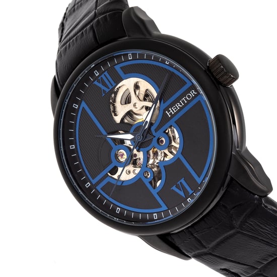 Heritor Automatic Sanford Semi-Skeleton Leather-Band Watch