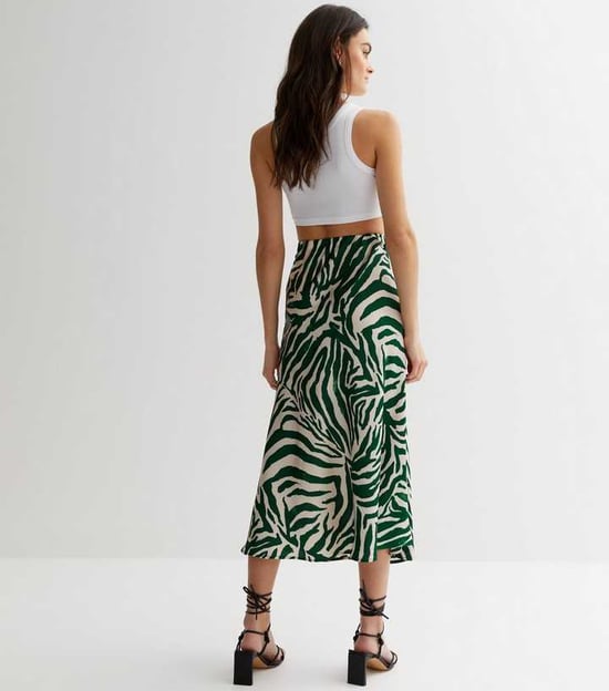 Animal Print Satin Bias Cut Midi Skirt