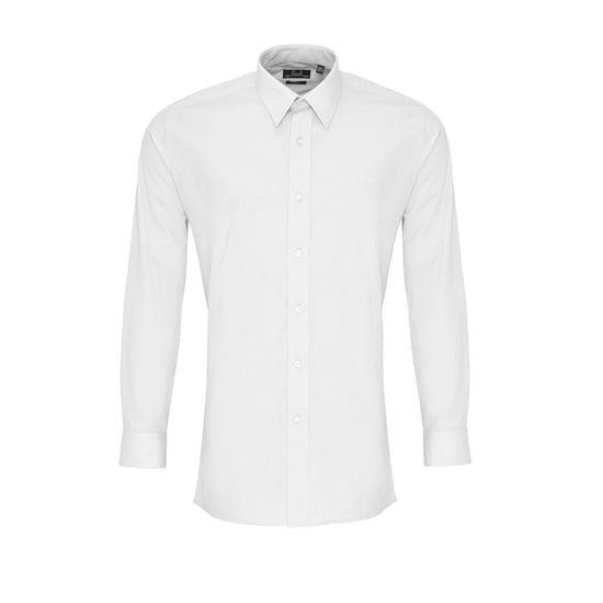Premier Heren Colours Popeline Getailleerd overhemd met lange mouwen (Wit) - Image 1