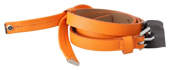 Scervino Street Women's Orange Tangerine Leather Slim Silver Metal Buckle Belt - Image 2