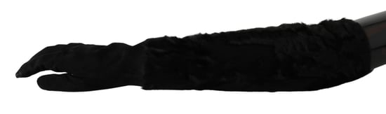 Dolce & Gabbana Women's Black Elbow Length Mitten Suede Fur Gloves - Image 2