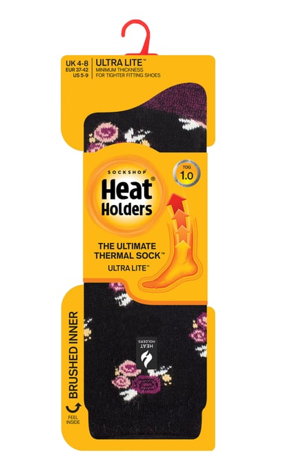 Heat Holders - Ladies Ultra Lite Thermal Brushed Inner Yarn Design Socks - Black (Murcia) - Image 2