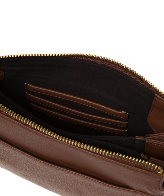 'Niki' Dark Tan Nappa Leather Cross Body Bag