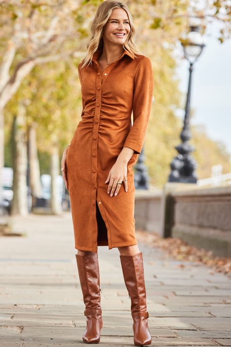 brown suede dress midi WILD ESPRESSO FAUX SUEDE MIDI DRESS l FLYING TOMATO BROWN / M