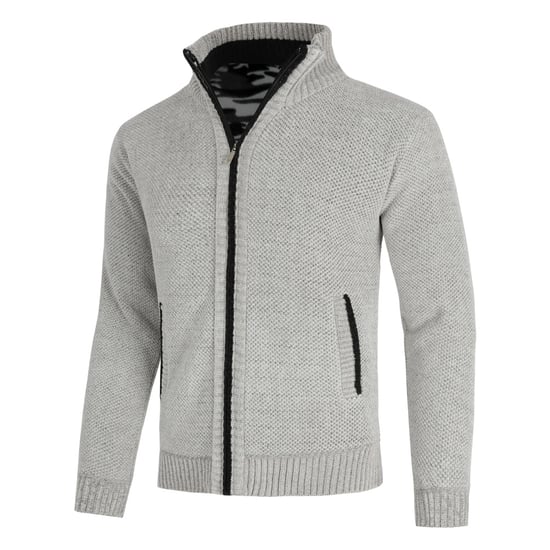 Herrkofta med dragkedja och ståkrage, fodrad tjock stickad pullover Ljusgrå - Image 2
