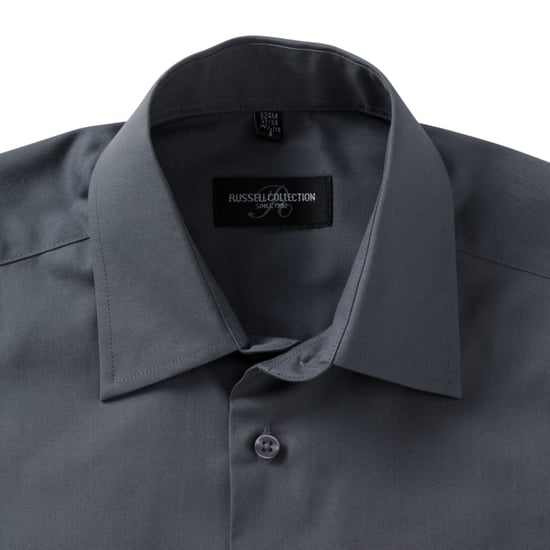 Russell Collection Mens Long Sleeve Poly-Cotton Easy Care Tailored Poplin Shirt (Convoy Grey) - Image 5