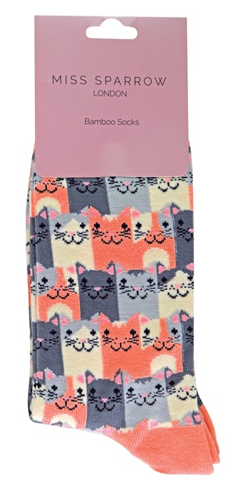 Miss Sparrow - Ladies Novelty Cat Breathable Bamboo Socks - Happy Cats (Pink) - Image 2