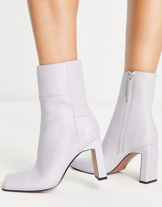 ASOS DESIGN Envy leather high-heeled boots in lilac-Purple