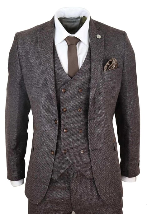 Heren Bruin Wol 3-delige Pak Dubbel Breasted Tweed Peaky Blinders 1920 - Image 1
