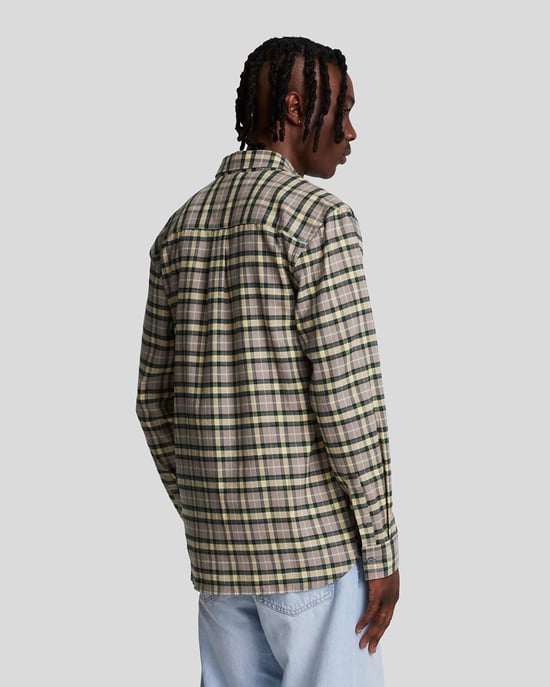 Mens Check Flannel Shirt in Green - Image 3