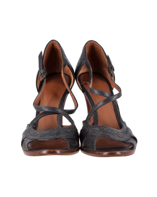 Bottega Veneta Peep-Toe Strappy Sandals in Black Leather - Image 2