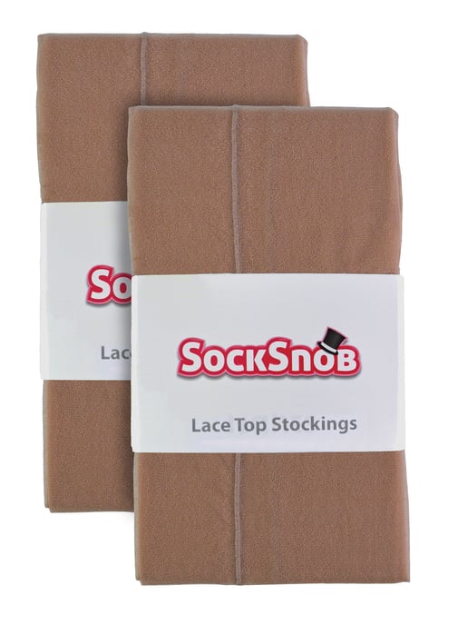 2 Pair Multipack Women's Seamed Stockings with Lace Top | Sock Snob | Ladies Thigh High Stockings - Nude / Nude - Image 2