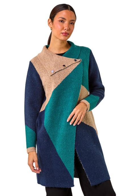 Colour Block Button Collar Knit Cardigan - Image 1
