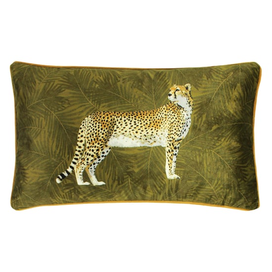 Paoletti Cheetah Forest Velvet Piped Feather Filled Cushion - Image 1