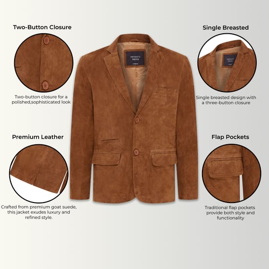 Mens Tan Slim Goat Suede Italian Blazer Jacket-Somero
