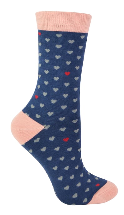 Miss Sparrow - Ladies Bamboo Socks | Novelty Patterned Striped Polka Dot Socks | Breathable Soft | Gifts for Her - Hearts (Navy) - Image 1