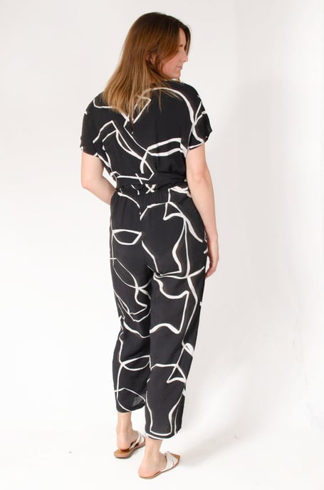Summer Print Tie Waist Short Sleeve Jumpsuit