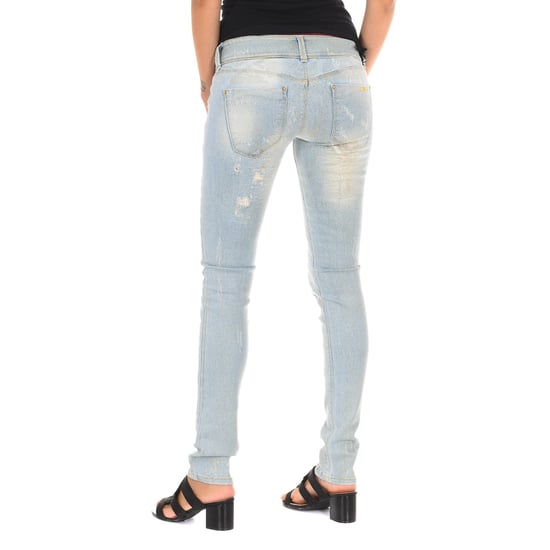Long Denim Pants worn and torn effect 10DB50130 woman