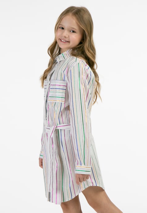 Mymo Overhemd blouse jurk Meisje Witte veelkleurige strepen - Image 3
