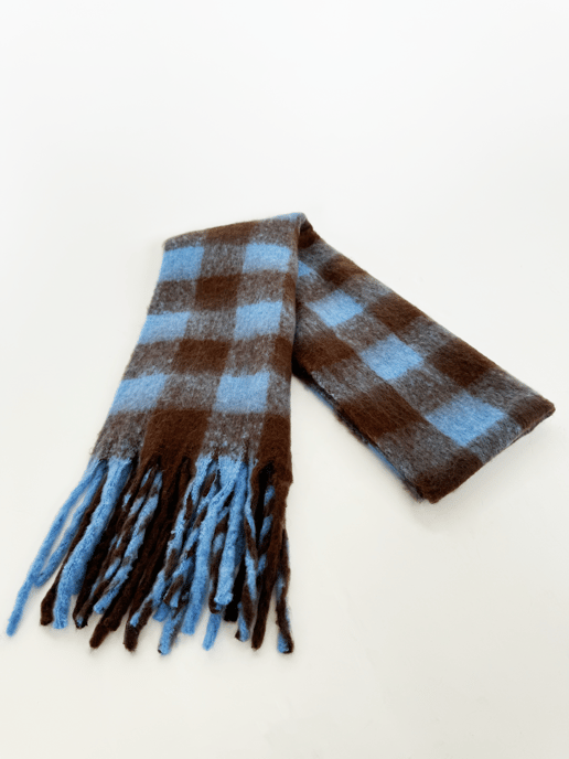 Chunky Scarf in Brown and Blue Check