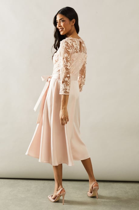 Satin And Mesh Overlay Fit And Flare Dress - Image 3
