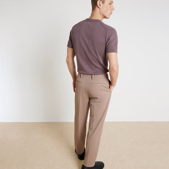 River Island Mens Slim Fit Trousers Beige Waffle Textured