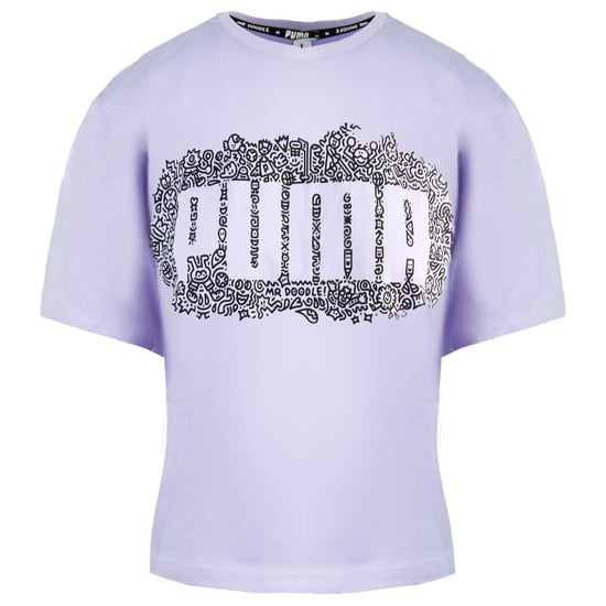 Puma x Mr Doodle Short Sleeve Crew Neck Lilac Womens Cropped T-Shirt 598654 88