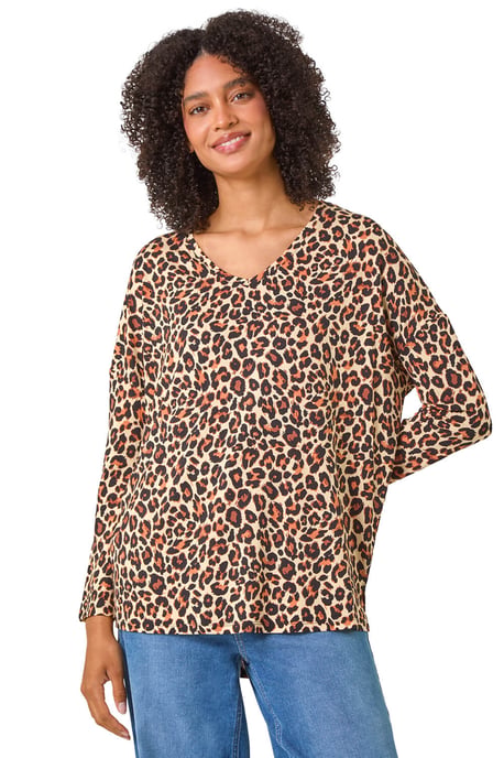 Animal Print V-Neck Tunic Stretch Top