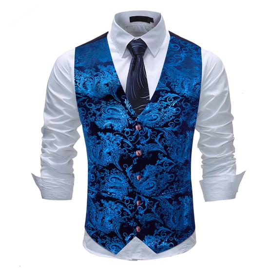 Single Breasted Slim Fit Printed Vest Waistcoat Blue