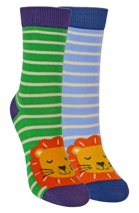 Mr Heron - 2 Pairs Boys Bamboo Animal Patterned Socks - Lions - Image 1