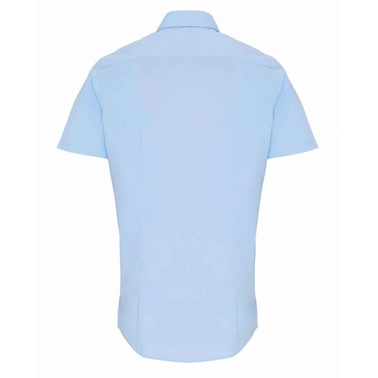 Premier Mens Stretch Fit Poplin Short Sleeve Shirt (Pale Blue) - Image 2